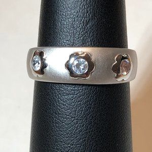 Sterling Matte Finish Band Ring with 3 CZ Stones